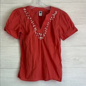 Red Embroidered Women's Top